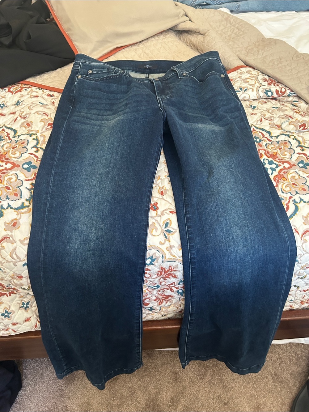 7 For All Mankind Dark Blue Wide Leg Jeans